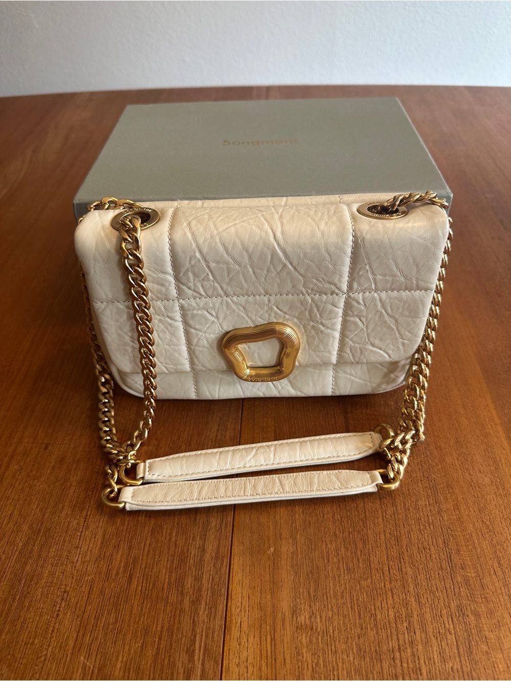 Songmont “Chocolate Bag” - Cream Quilted Leather Shoulder Bag Gold Hardware